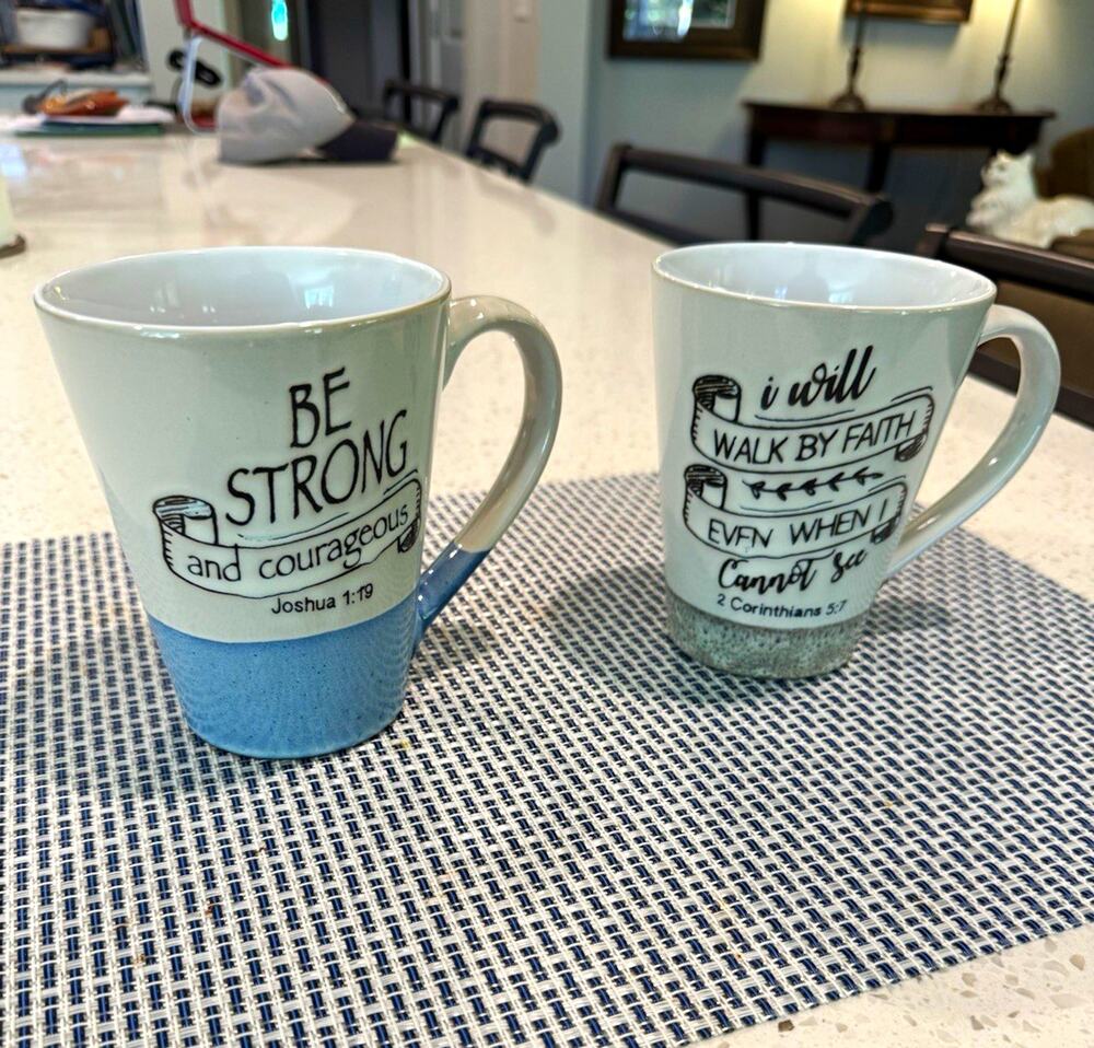Spectrum Designz 2pc Christian Bible Verse Mugs Joshua 1:9 & 2 Cor 5:7